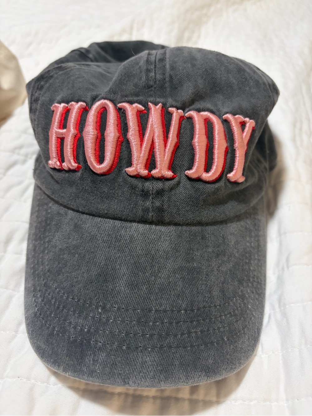 Howdy Embroidered Baseball Cap - Black with Pink Lettering